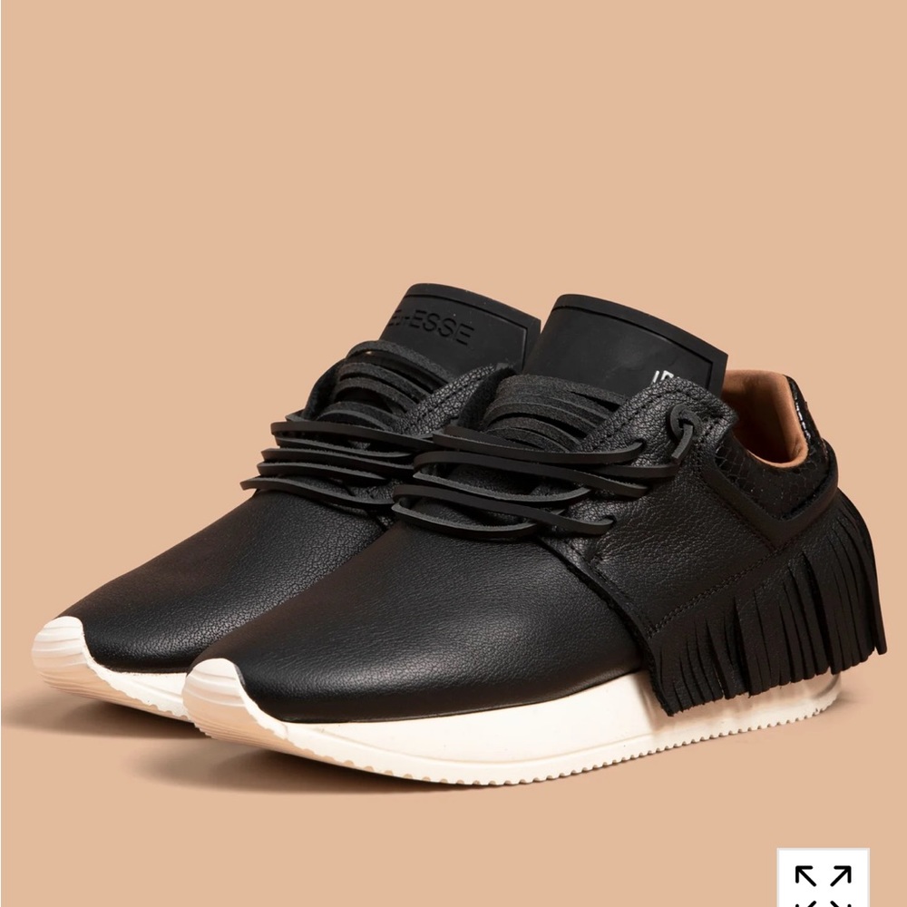Esseutesse Black Leather Fringe Sneaker
